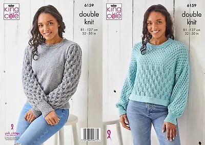 King Cole Ladies Double Knit DK Knitting Pattern Sweaters With Lace Detail 6159 • £4.99