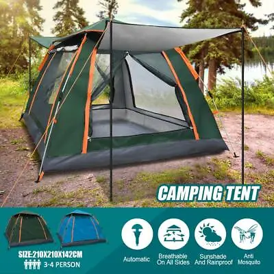 Full Automatic Instant Pop Up 4 Man Camping Tent Family Outdoor Hiking Shelter • £50