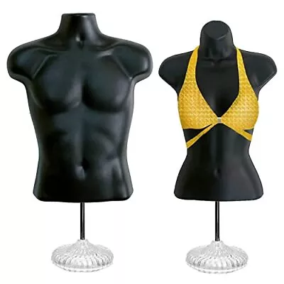 Black Male & Female Hollow Back Mannequin Torso Set W/ Stands With Metal Pole... • $107.37