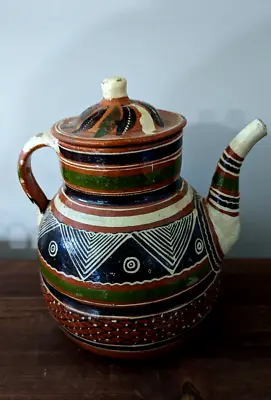 VTG TEAPOT Tlaquepaque Jalisco MEXICO TRADITIONAL RED WARE POTTERY HAND PAINTED • $110