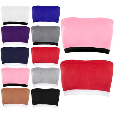 £2.99 • Buy Womens Ladies Plain Boobtube Strapless Contrast Trim Bandeau Vest Bra Crop Top