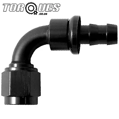 AN -6 (6AN AN6) 90 Degree 8mm 5/16  Barb Push On Hose Fitting In Stealth Black • £10.49