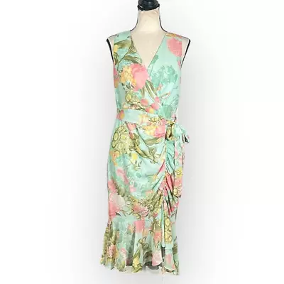 Eliza J Floral Wrap Front Sleeveless Midi Dress Women's 8 Mint Green Floral NWT • $54