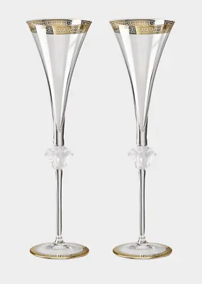 Versace  Medusa D'or Champagne Flute  Set Of Two  Crystal.  Stunning! • $610
