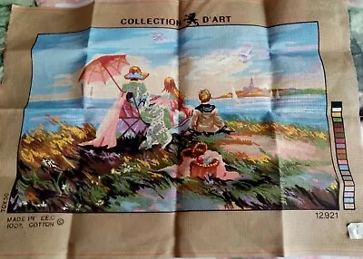 Collection D'art Vintage Kneedlepoint Tapestry Canvas - Victorian Beach Scene • £38