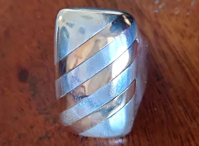 Minas Spiridis Modernist Brutalist Striped Vtg Sterling Silver & Rose Gold Ring • $311.26