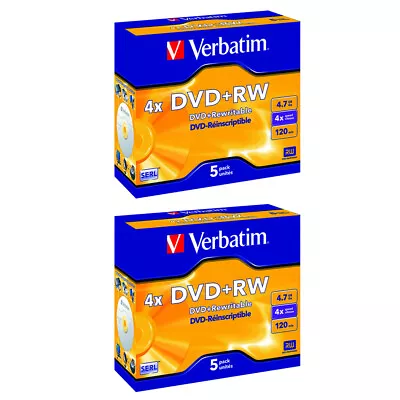 10pc Verbatim DVD+RW 4.7GB 4x Rewritable Blank Discs Media Storage W/Jewel Case • $32