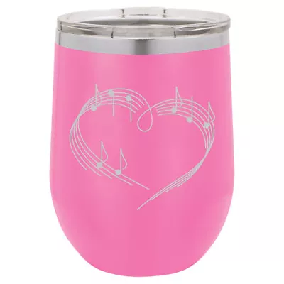 Stemless Wine Tumbler Coffee Travel Mug Glass Insulated Heart Love Music Notes • $25.99