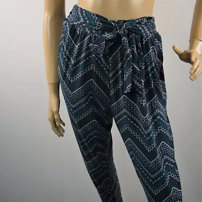 Shosho Leggings Multi Pattern Blue Womens Sz XL Elastic Waist Ties Lounge Pants • $19.99