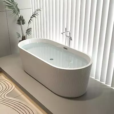 67''Acrylic Freestanding Soaking Oval Bathtub Tub W/ Integrated Slotted Overflow • $1072.88