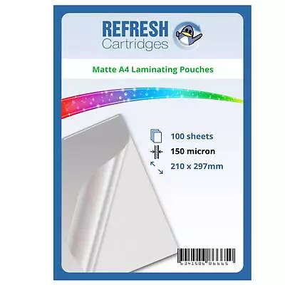 Refresh Cartridges MATTE Laminating Pouches A4 150 Micron Pack Of 100 Sheets • £18.97