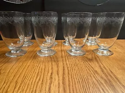 Vintage Etched Floral Vine & Berries Clear Footed Water Glass 7 1/2  ( Set Of 8) • $15.99