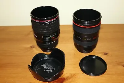 Lens Mugs X 2 - Both Hard Black Plastic In The Shape Of Camera Lenses With Lids • £3