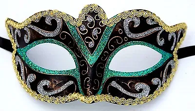 Venetian Masquerade Mask Party Fancy Dress Prom GREEN GOLD BLACK & BRONZE • £9.99