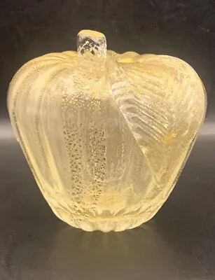 Hand Blown Murano Art Glass Apple Sculpture Gold Dust Inclusion 3” Italy • $28