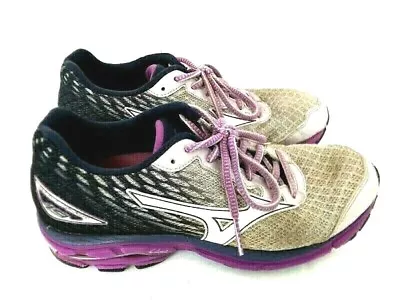 Mizuno Wave Rider 19 Sneaker Running Shoes Womens Size 8W Gray Purple Pre-Owned • $25.84