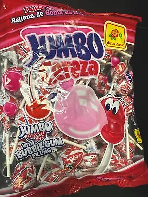 Jumbo Cereza De La Rosa Cherry Pop Mexican Lollipop With Bubble Gum 50 Pieces • $19.99