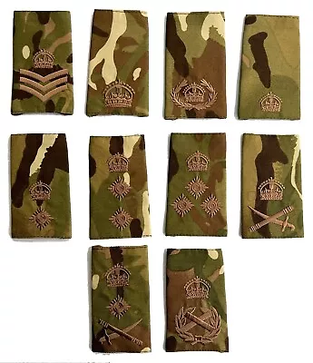 Pair Bronze On MTP Rank Slides Epaulettes - Kings Crown - Multi Terrain Pattern • £3