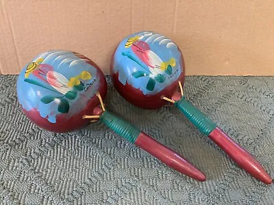 Vtg PINK Authentic Mexico Maracas Shaker Instruments Folk Art Hand Painted Gourd • $14