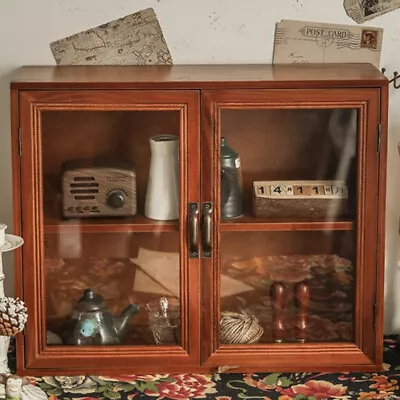 £25.94 • Buy Collectors Display Cabinet Wall Mounted Wooden Storage Shelves W/ Acrylic Doors