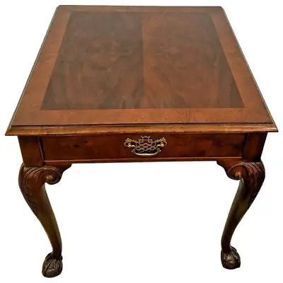Baker Furniture  Square Table Drawer Banded Mahogany Chippendale Ball Claw Legs  • $800.65