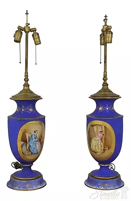 F58329EC: Pair Of Vintage French Servers Style Porcelain Urn Lamps • $595