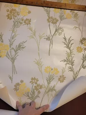 Vintage Floral Flocked Wallpaper Roll And Scraps • $9.99