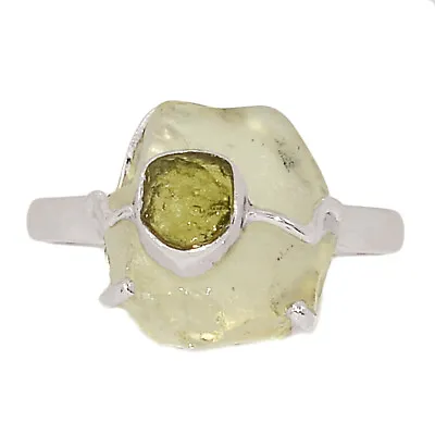 Natural Libyan Desert Glass & Moldavite 925 Silver Ring Jewelry S.8.5 CR22245 • $22.99