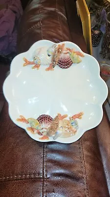 Vintage Ceramic Cake Dessert Stand Marine Seashell Motif • $35