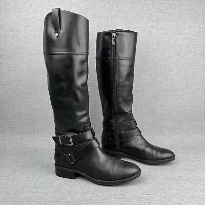 Vince Camuto Boots Women's 7 Black Leather Knee High Riding Boot Buckle Outdoor • $23.99