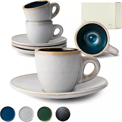 3 Oz Espresso Cups Set Of 4 - Italian Style Espresso Cups And Saucers - Stonewar • £50.59