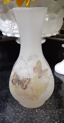 Viking Glass Frosted White Panel Vase Butterfly Design With Label 9.5  • $28