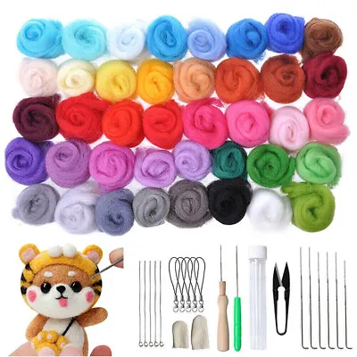 40 Colour DIY Needle Craft Felting Wool Felt Material Kit Plush For Beginners • £13.64