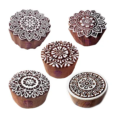 £11.99 • Buy Designer Motif Floral And Mandala Wood Stamps For Printing (Set Of 5)