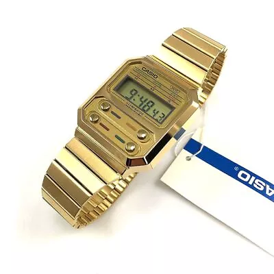 Casio Vintage Collection Gold Tone Digital Dial Steel Band Watch A100WEG-9A • $57.98