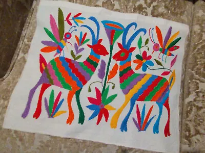 Multi-colored Otomi Mexican Embroidered Cotton Animal And Nature Motif • $28