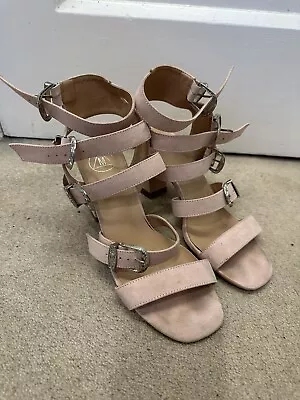 £8 • Buy Missguided Pink Strappy Buckle Sandal Heels Shoes Size 7