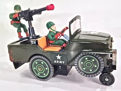 Masudaya  Modern Toys Japan Battery Op Tin Litho Army Jeep LOOK READ RARE • $300