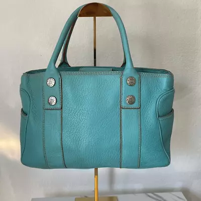 Michael Kors Vintage Turquoise Pebbled Leather Shoulder Tote Bag Silver Hardware • $40