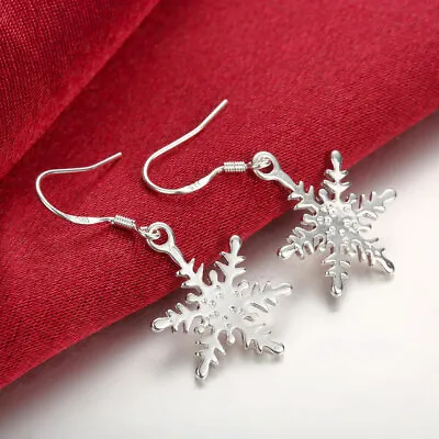 $1.72 • Buy Hot Fashion 925 Sterling Silver Charm Snowflake Earrings For Woman Fine Jewelry
