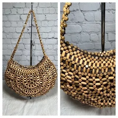 Vintage Wooden Beaded Boho Festival Beach Shoulder Bag Handbag Cato Real Wood • $19.99