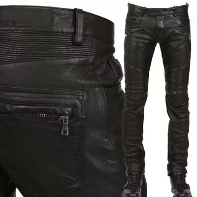 Motorcycle Riding Motorcycle Punk Men's Slim Fit Waterproof Washed Leather Pants • $79.40