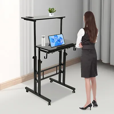 24  Mobile Stand Up Desk Adjustable Laptop Desk With Wheels Home Computer Table • $63.99