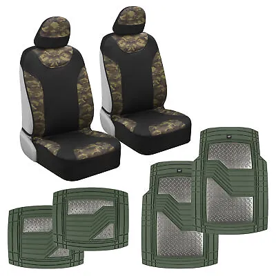 Waterproof Camo Front Car Seat Covers With CAT Floor Mats Universal Fit • $58.90