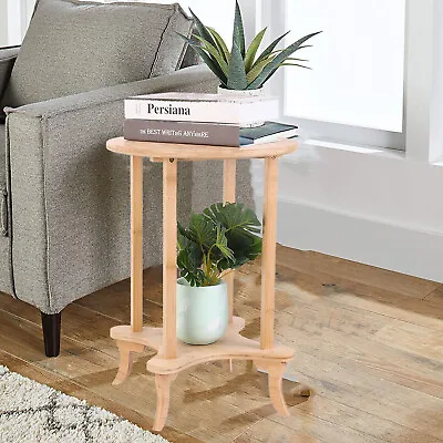 $25.91 • Buy 2 Tiered Wooden End Table Round Coffee/Tea Side Table Sofa Table For Small Space
