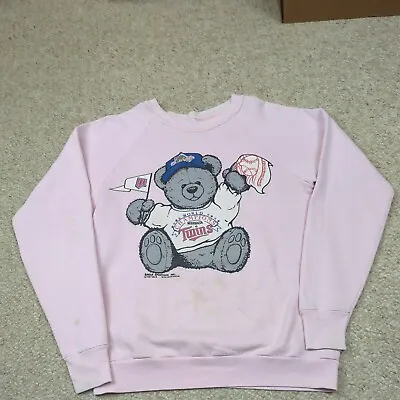 Vintage MN Twins Sweatshirt Size M Pink 1987 World Series Champions Teddy Bear • $21.66