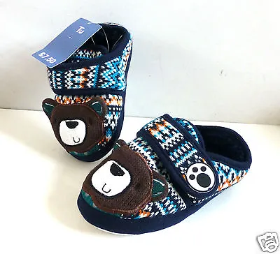 Boy's Knit Effect Teddy Design Slippers- UK Kids Size 10/11- NEW • £6.99