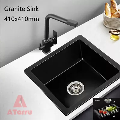 Granite Kitchen Sink Laundry Stone Sinks Top Undermount Single Bowl Black White • $149.90