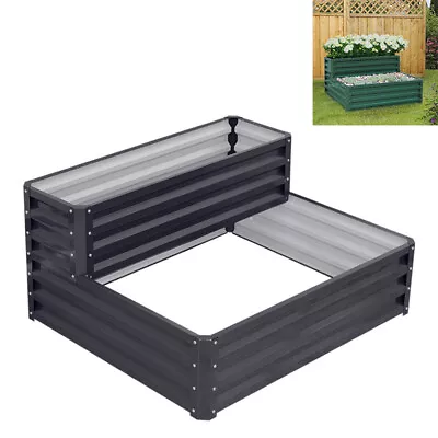 2 Tiers Raised Metal Vegetable Garden Bed Grow Herbs Flower Fruit Trough Planter • £39.95