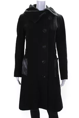 Mackage Womens Leather Trim Wide Lapel Button Down Coat Black Wool Size Small • $128.11